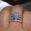 Victoria Wieck handgefertigter Modeschmuck, 10 KT Weißgold gefüllt, Prinzessinnenschliff, weißer Topas, CZ-Kristall, Diamant, Damen, Hochzeit, 3-in-1-Band-Ring