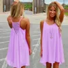 Women Sexy Loose Spaghetti Strap Dress Beach BOHO Dress Summer Bright Color Sleeveless Chiffon Mini Dress Women Clothing Plus Size S-5XL