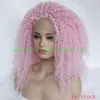 Parrucche ricci afro ricci rosa parrucche anteriori di pizzo rosa con capelli arti di calore resistenti ai capelli in pizzo pieno per wome6433573 nero.