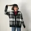 カーディガンの女性のセーター原宿韓国風の秋の服冬2018ファッションレトロな格子縞のボタントレンドニットセーター女性