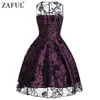 Gros-ZAFUL vintage rétro femmes robe midi 2017 été sans manches maille o cou violet robe de festa robe femme élégante robe de soirée