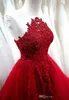 2021 Sexy Rouge Foncé Robes De Bal Illusion Dentelle Appliques Cristal Perlé Tulle Puffy Plus La Taille Formelle Parti Porter Creux Retour Evening245V