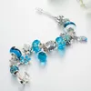 Fashion 925 Sterling Silver Plated Star Charms Bracelet Blue Murano Glass&Crystal European Charm Beads for Pandora Bracelets