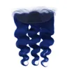 Brésilien Body Wave Dark Blue Weave Human Hair 3Bundles avec Frontal Blue Color Wavy Virgin Hair Extensions avec Full Lace Closure 13x4"