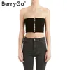 BerryGo Sexy ärmelloses weißes Crop-Top für Damen, Sommer, Strand, trägerloses Top, T-Shirts, lässiges Streetwear-Knopf, schwarzes Top-Unterhemd 2017