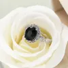 LuckyShine 6 PCS 1Lot Flower Shaped Xmas Oval Natural Black Onyx Cubic Zirconia Gems Silver Rings Wedding Jewelry191N