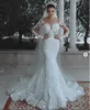 2018 Vintage Luxury Mermaid Wedding Dresses Long Sleeve Bling Long Train vestito da sposa Wedding Dresses Bridal Gwons 3D Flowers Sleeves