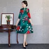 Silk Sukienka Kobiety Szyfonowy Kwiatowy Drukuj Chiński Tradycyjny Sukienka Z Długim Rękawem Cheongsam QIPAO Chińskie Orientalne Długie Suknie