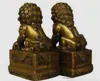 China Chinese Brass Folk Fengshui Foo Fu Dog Guardion Door Lion Statue Pair