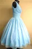 50-х годов стиль платье с голубой V-образным вырезом платья невесты шифон юбка до колен свадебное платье круглый вырез летние платья 73