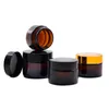 Amber Glass Cosmetic Cream Bottles Round Jars Bottle with White Inner Liners PPfor Face Hand Body Cream 5g to 100g