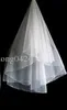 실제 샘플 재고 있음 2 층 흰색 상아 진주 웨딩 드레스 리본 가장자리 베일 신부 가운