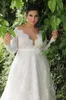 Garden A-Line Empire Talle Koronkie suknie ślubne z długimi rękawami Seksowne długie suknie ślubne do sukni ślubnych w zakresie rozmiarów HY391