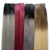 Cabelo Humano Extensões de Fita no Cabelo 100g Em Linha Reta cabelo virgem loiro 40 pcs cinza ombre Aplicar Fita Adesiva Trama Da Pele Atacado