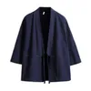2018 printemps été hommes japon Style mince Kimono veste coton lin lâche Cardigan mâle décontracté grande taille manteau coupe-vent 5XL