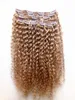 Brazylijski Human Virgin Curly Weft Weft Natural Curl Wees Nieprzetworzone Blonde 270 # Double Rysowane Clip in Extensions