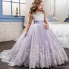 Bloemmeisje jurken voor bruiloften blozen op maat gemaakte prinses tutu lovertjes geappliceerd kant boog kinderen eerste communie jurken