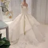 Muhteşem Dubai Prenses Gelinlik Kristal Boncuk Dantel Aplike 3/4 Uzun Kollu Gelinlik Glamorous Sevgiliye Balo Gelin Gelin Elbiseler