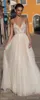 2020 Gali Karten Wedding Dresses A Line Spaghetti Sweep Train Lace Applique Beads Beach Wedding Dress Illusion Cheap Bridal Gown Plus Size