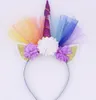 Baby Hoofdbanden Meisjes Bloemen Sparkle Unicorn Party Haar Clasp Haarbanden Kinderen Prinses Verjaardag Photography Haaraccessoires 14021