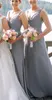 Yaz modern gümüş gri kılıf nedime elbisesi v boyun şifon pileler örtülü basit uzun düğün parti elbiseleri özel yapım moda237x