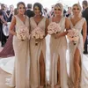 New Champagne Cheap Vintage Sexy Bridesmaid Dresses For Weddings V Neck Sleeveless Split Floor Length Plus Size Formal Maid of Honor Gowns
