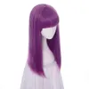 Free shipping>>> Straight Purple Wig Flat Bangs Long Synthetic Hair Cosplay Women Party