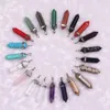 56 Colors Quartz Point Pendant Necklaces Natural Stone Druzy Necklace Stainless Steel Chain Bullet Hexagonal Prism Lava Jewelry