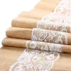 Table Runner Lace 108" (275cm) Burlap Lace Hessian Natural Jute Table Runner for Wedding Party Festival Event Decorations