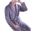 남자 잠자기 남자 목욕 가운 따뜻한 플란넬 두꺼운 잠옷 긴 소매 옷깃 유니스퇴크