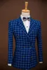 Klassisk Handsom Checker Dubbelbröst Brudgum Tuxedos Coat med byxor Män Business Passar (Jacka + Byxor + Bow Slips) J878