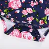 Nieuwste babykleding lente herfst pasgeboren baby meisje kleding bloem prints hooded romper jumpsuit + hoofdband 2 stks set outfit
