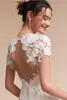Aplikacja koronkowe rękawy A-line sukienki ślubne Frezowanie Sash Empire Taist Summer Beach Boho Bridal Suknie