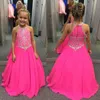 Abiti da spettacolo per ragazze con cristalli di perline fucsia adorabili Una linea Halter Neck Abiti da sera per celebrità per bambini Abiti da festa su misura BA7601