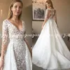 Uzun Kollu Gelin Gelinlik Vestido de Casamento Loong Tren A-line Kış Gelinler Maxi Önlük Muhteşem Örgün Parti Giyim Maxi Elbiseler