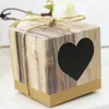 Wood Grain Heart Hollow Candy Boxes Retro Kraft Wedding Favors Christmas Anniversary Party Gift Paper Box 100pcs /lot