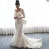 2019 appliques kant lange mouw zeemeermin trouwjurken sheer nek Saoedi-Arabische bruidsjurken met bevestigbare trein bruids jurken