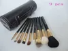 9pcs 메이크업 브러쉬 세트 냄비 브러시 키트 makeuptools 냄비 가방 주위 지퍼 주위 지퍼와 합성 섬유 머리 나무 브러시 무료 배송