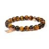 Ailatu Women Men Jewelry Wholesale 10pcs/lot 8mm Natural Tiger Eye Stone Prayer Beads With Wing Owl Pendant Bracelet