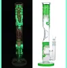 14 inch tall Glow in the Dark Luminous Glass Bong Beaker Dab Rig Glass Water Pipe 14mm bowl Hand painted flowers