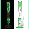 Bong de vidro de 14 polegadas de altura que brilha no escuro copo luminoso Dab Rig Tubo de água de vidro tigela de borbulhador flores pintadas à mão cachimbo de água