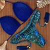 2018 neue Sexy Bikinis Frauen Bademode Gewebt Push-Up Badeanzug Halter Top Pfau Gepolsterter Badeanzug Blau Bandage Bikini Set