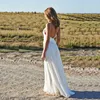 Billiga Lorie Beach Bröllopsklänningar Spaghetti Straps 2018 Robe de Soiree Vintage Lace Top Elegant Kvinnor Boho Chiffon Lång Bridal Dress