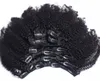 Clip Indian Human Hair Extension Gruste Yaki Kinky Curly Clip w przedłużanie włosów 100% Brazylijskie ludzkie włosy 7 sztuk i 120 g/set