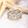 2018 Nieuwe Collectie Prachtige Luxe Sieraden 2 stks 925 Sterling Zilver Goud 5A Cubic Zirconia Diamond Women Wedding Band Bridal Ring Set Gift