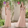 Błyszczące różowe złoto cekinowe sukienki druhny długie szyfonowe kantar A linia Paski Paździny Pearl Pink Of Honor Wedding Goście sukienki dla gości