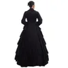 Retro Women Gothic Medieval Flounces Reenactment Costume Dress Vintage Victorian Carnival Party Black Ball Gown Dress305W