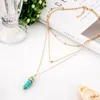 Fashion Multi-layer Chain Necklaces Mens Womens Created Gemstone Natural Stone Hexagonal Pendant Necklace Women Kimter-D782S Z