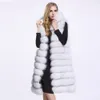 Winter Woman Long Faux Fur Vest High Quality 11 Lines Hooded Female Fur Clothing Warm Outwear