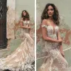 Champagner Meerjungfrau Brautkleider 2019 Schulterfrei Spitze Weiß Applikation Brautkleid Count Train Hochzeit Berta Brautkleider Vestidos